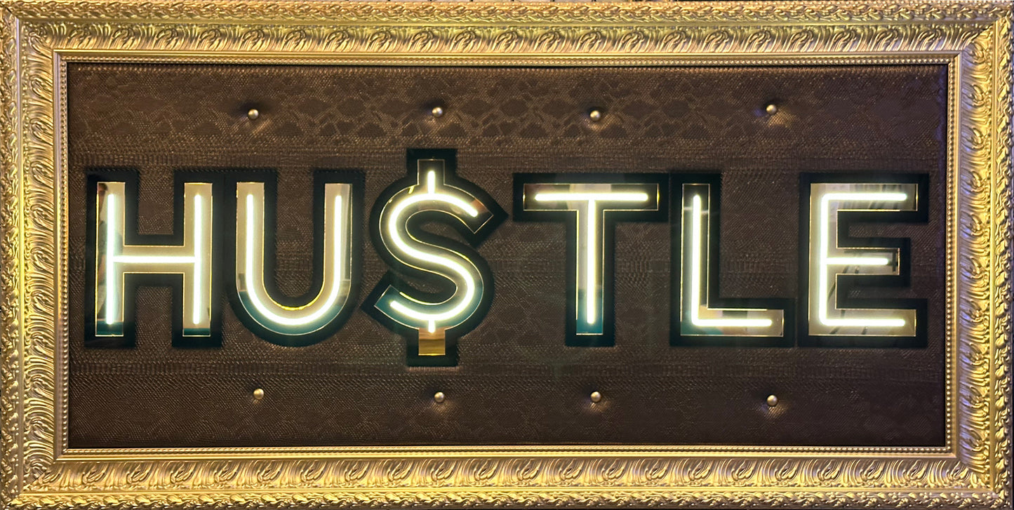 "Hu$tle" LED Gold Snakeskin Framed Wall Art