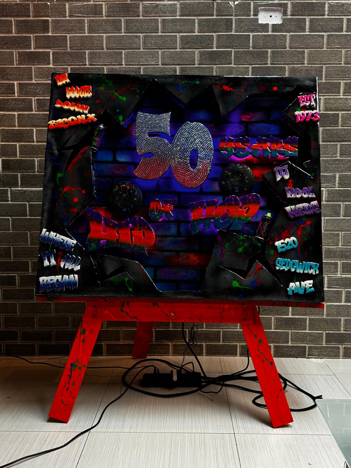 Bluetooth-controlled LED wall art with high-gloss epoxy finish on pinewood