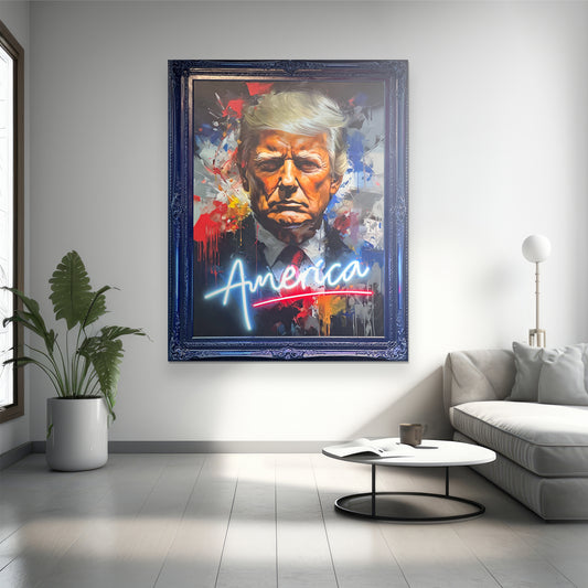 HUGE Navy Blue Framed LED Fine Wall Art "Donald's America" Feature