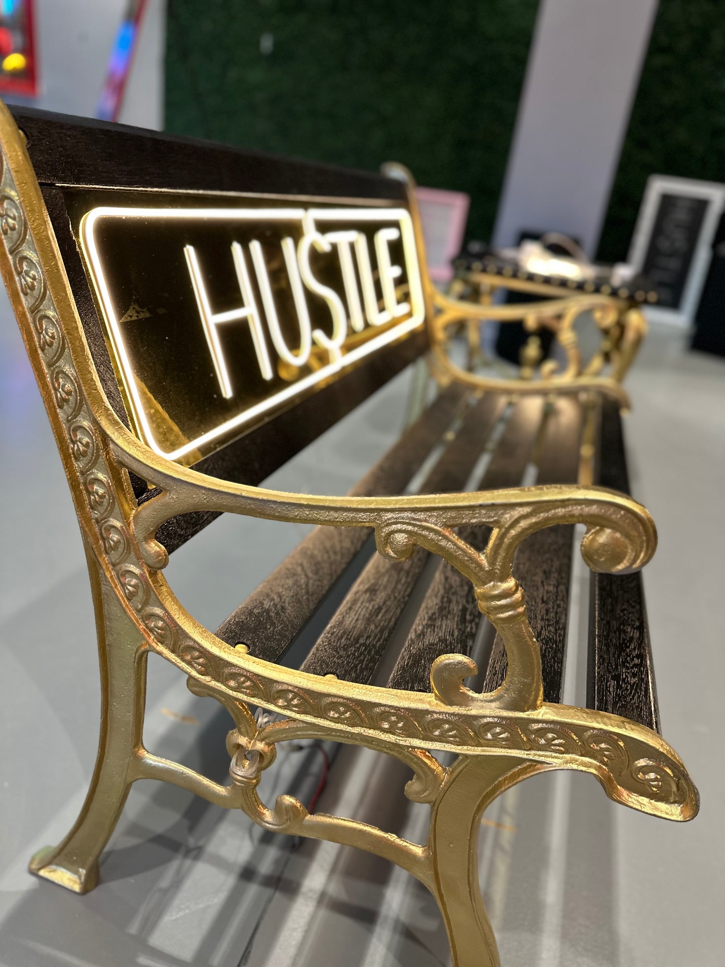 "Hu$tle" Black and Gold LED Bench