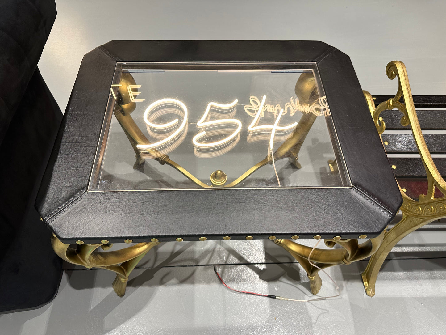 "954" LED Black and Gold End Table