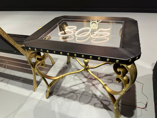 "305" LED Black and Gold End Table