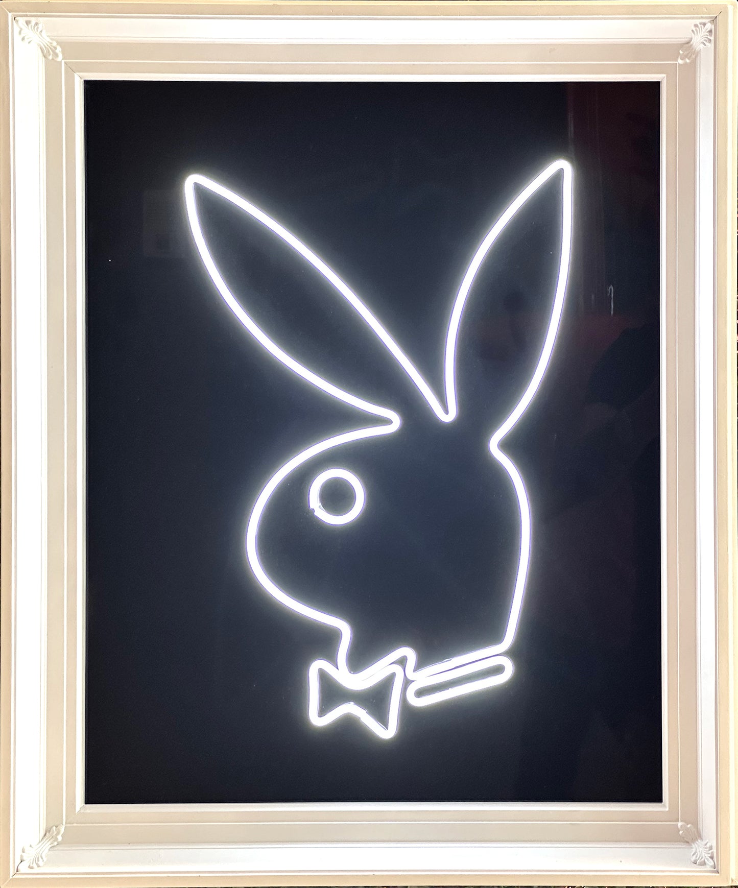 Playboy Bunny 24" x 32" White & Gloss Black LED with Frame