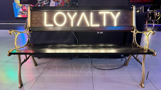 "Loyalty" Black and Gold Snakeskin LED Bench
