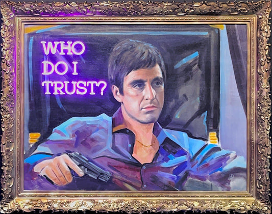 "Who Do I Trust" by Dmitry Bogatishev - Acrylic on Cotton Fabric (57” x 45”)