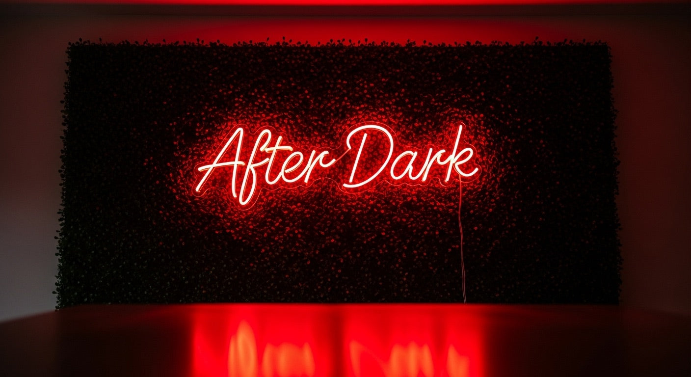 After Dark Neon Sign - red neon on grass background