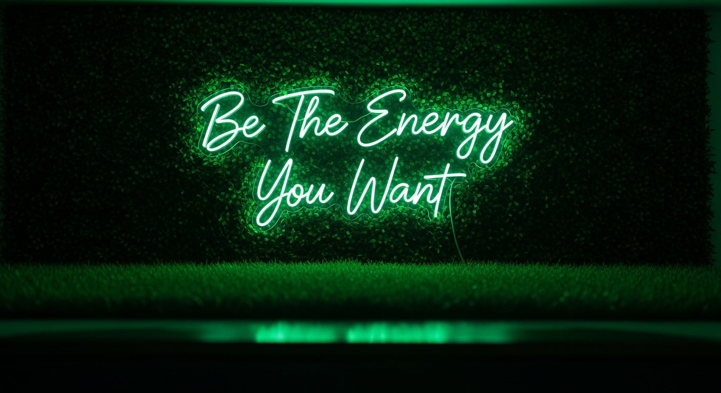 Be The Energy You Want Neon Sign - green neon on grass background