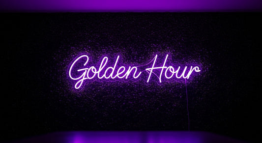 Golden Hour Neon Sign - purple neon on grass background