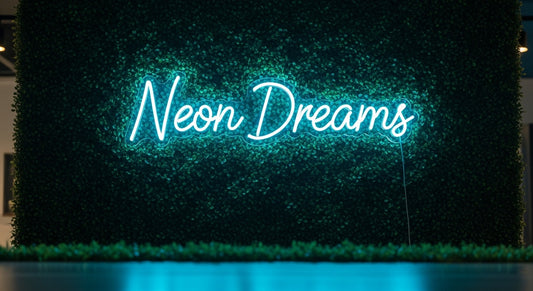 Neon Dreams Neon Sign - ice blue neon on grass background