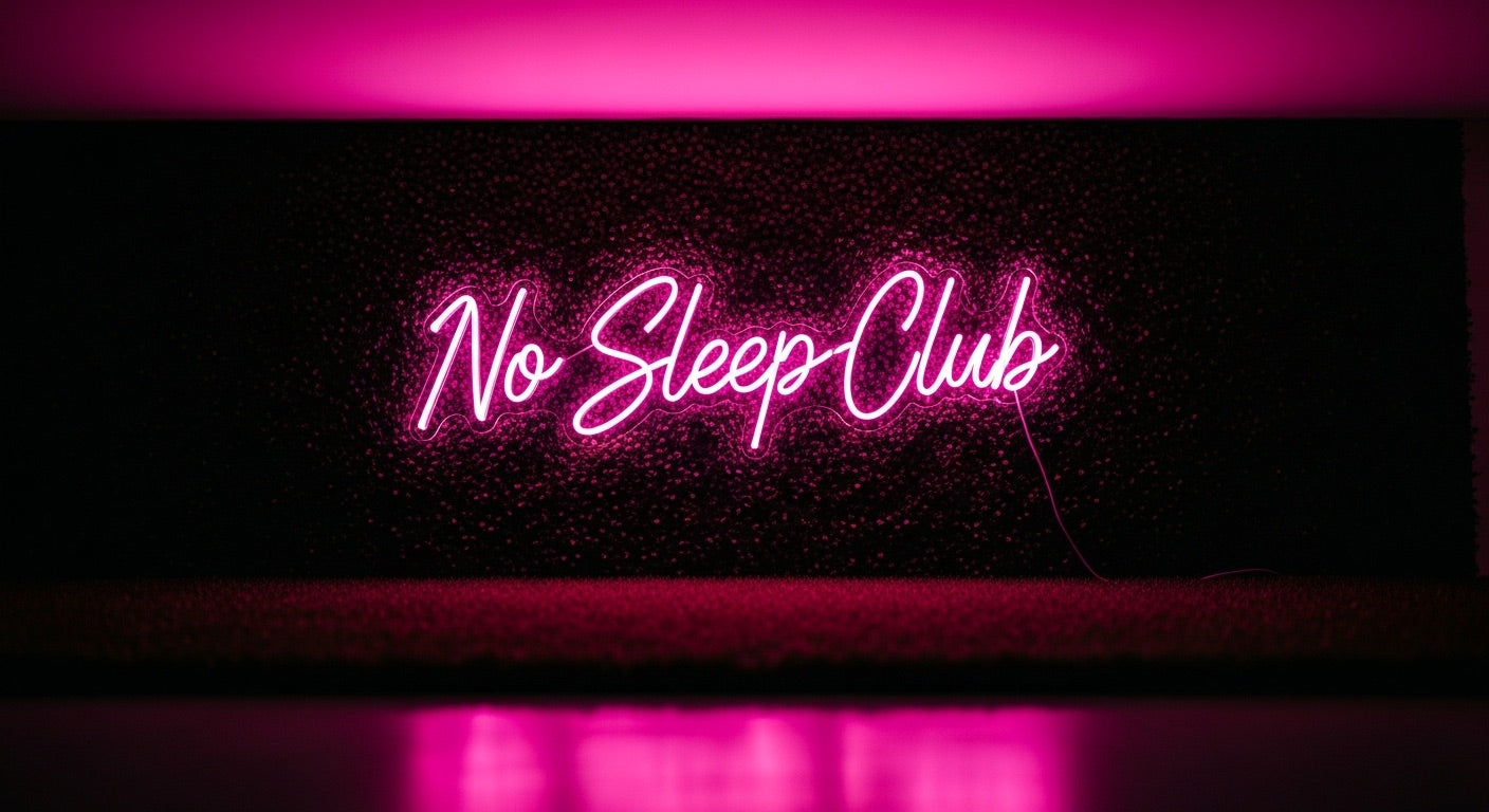 No Sleep Club Neon Sign - pink neon on grass background