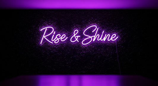 Rise & Shine Neon Sign - purple neon on grass background