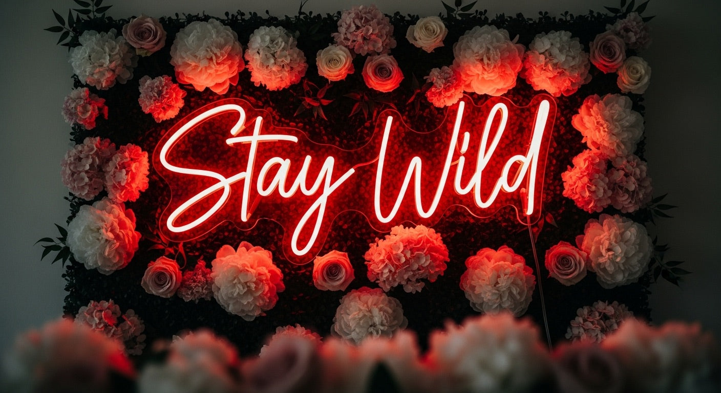 Stay Wild Neon Sign - red neon on flower background