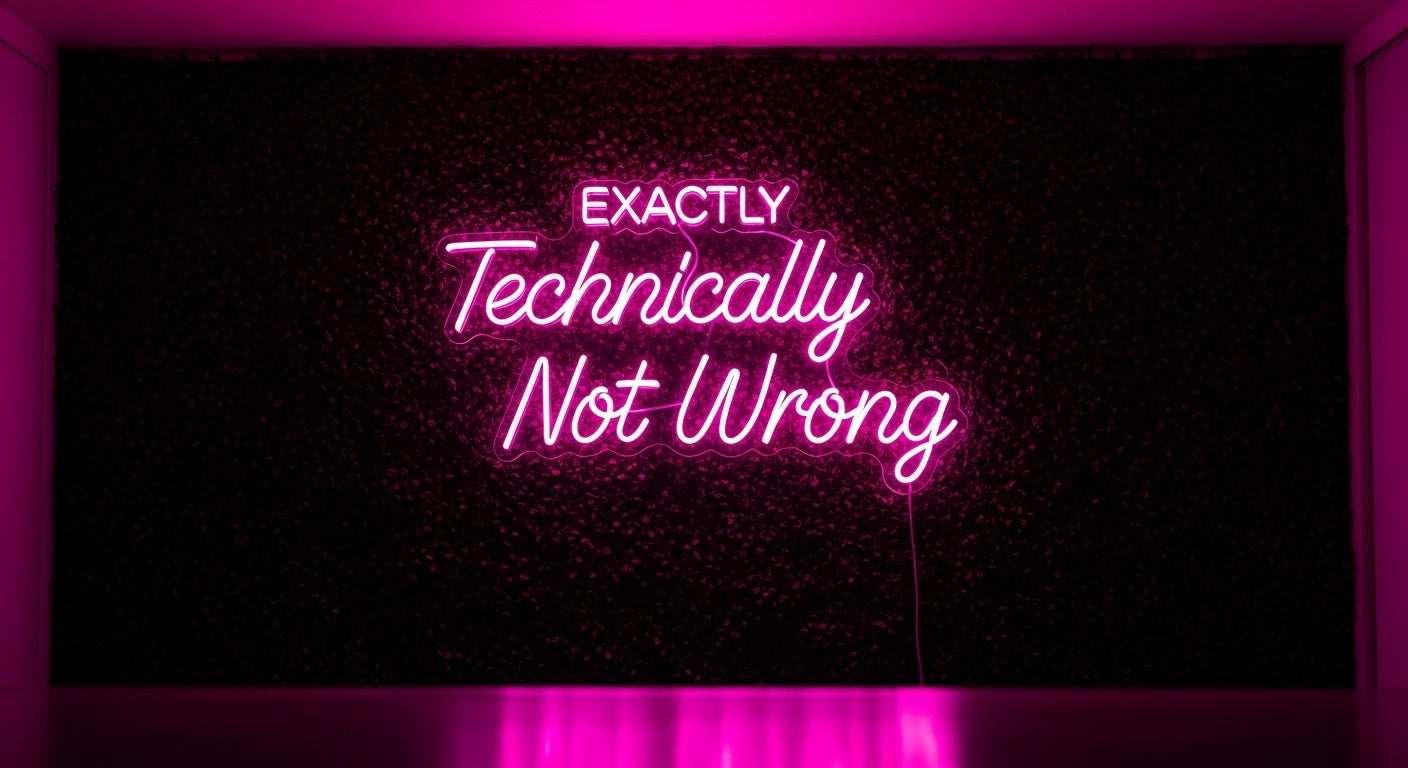 Technically Not Wrong Neon Sign - pink neon on grass background