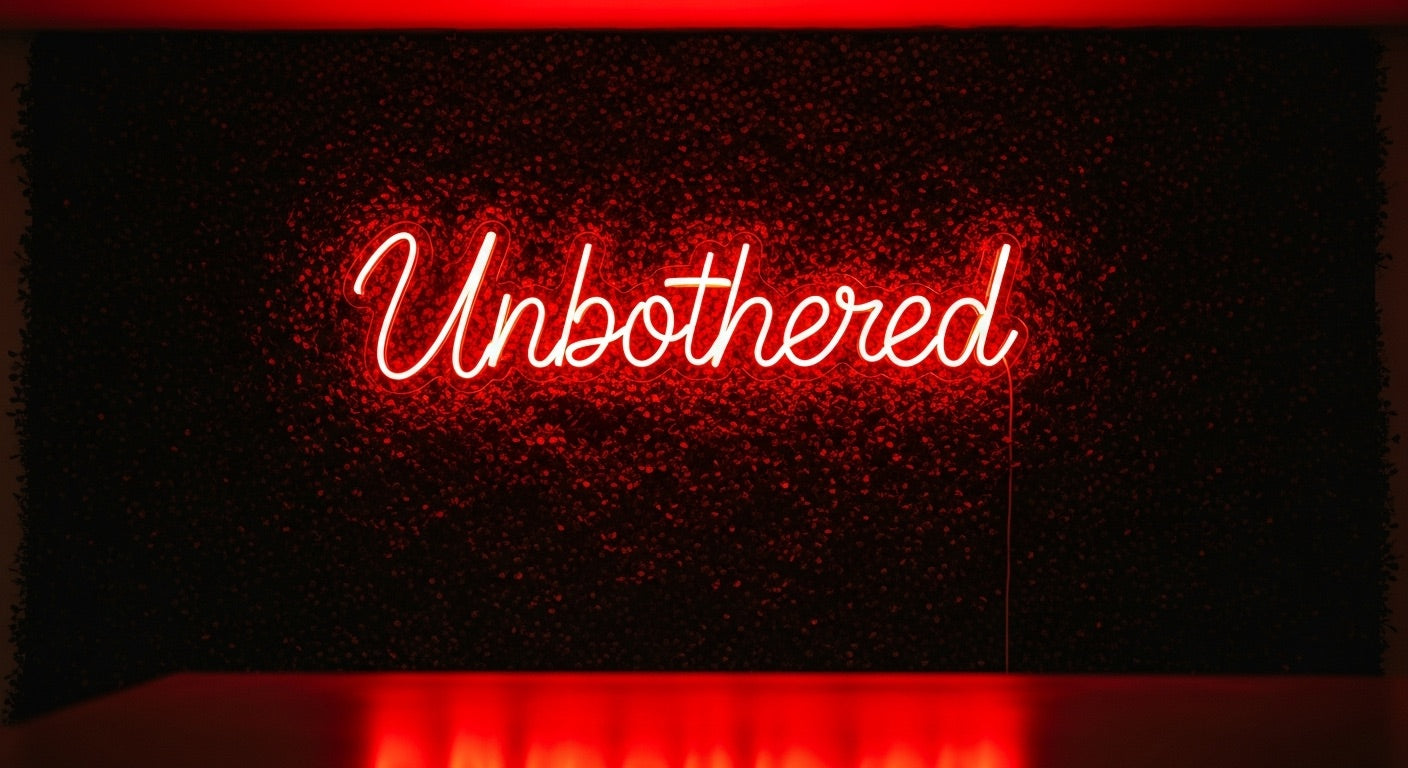 Unbothered Neon Sign - red neon on grass background