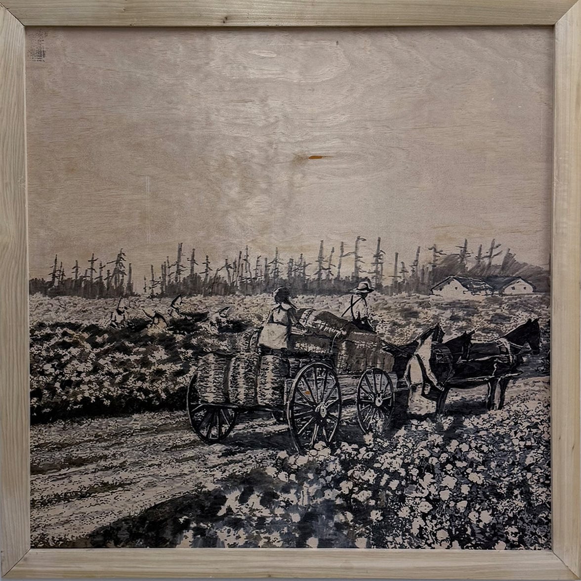 "KKKotton Gin" by BOUT$ - Scorch Wood Art (48" x 48")