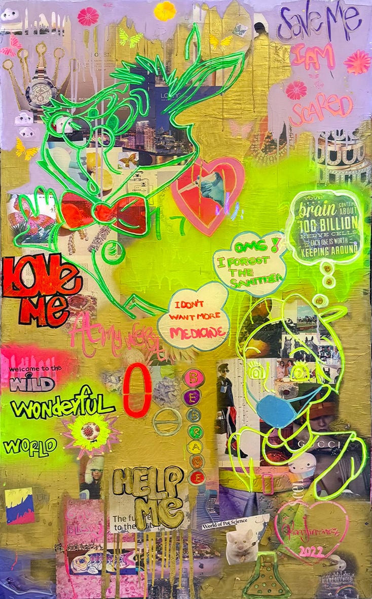 "Welcome to the World Of Covidland" by Diana Jimenez - Spray Paint Acrylic (28" x 48")